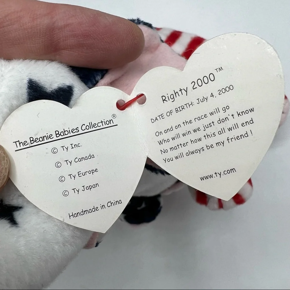 Ty Vintage Y2K Beanie RIGHTY the Elephant Patriotic Red, White & Blue Plush